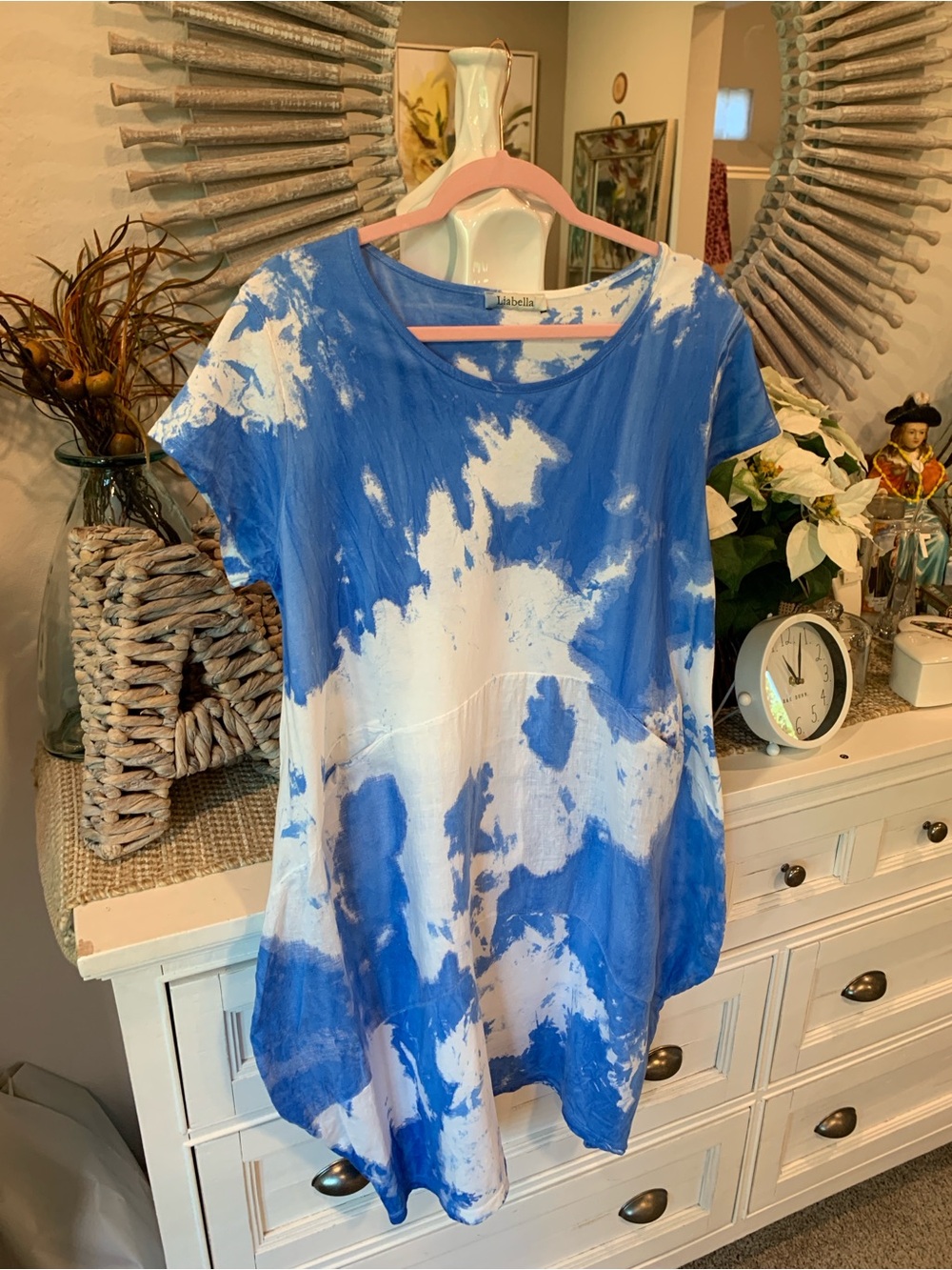 Linen Blue & White Tie-Dye Midi Dress - Picture 3 of 8